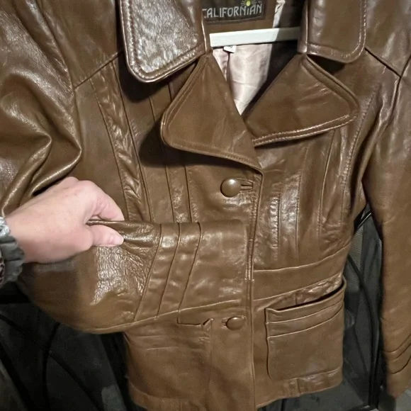 SOLD!!! M 70s 80s Vintage Californian Cognac Bohemian Leather Jacket Disco Baby! - Picture 9 of 11